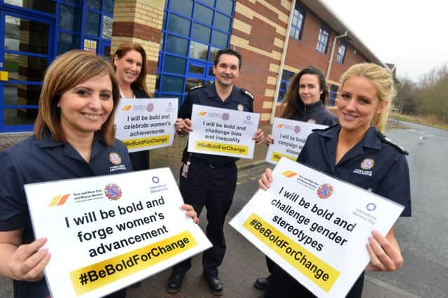 Iternational Woman's Day at South Shields Fire Station.
From left Laila Abdullah, Tracey Ham, Adrian Jackson, Venessa McBurnie and Louise Clarkson