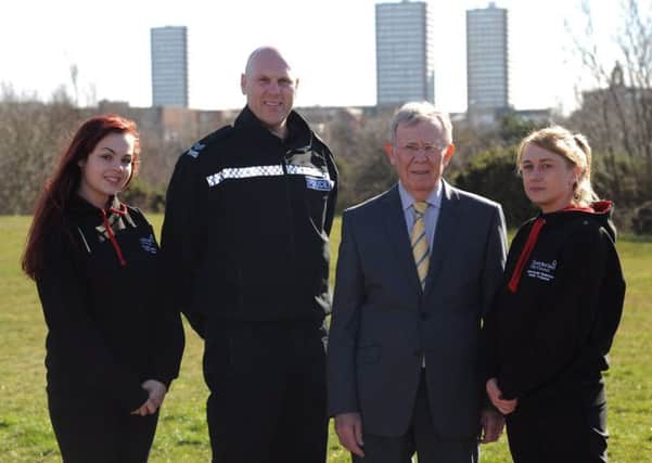 Anti-Social Behaviour Victim Volunteers Bethany Hellawell, left, and Kayley Walker, right, with Deputy Leader of Sunderland City Council, Coun Harry Trueman, and Northumbria Police Sergeant Phil Smailes from Southwick Neighbourhood Police team.


Picture by North News & Pictures