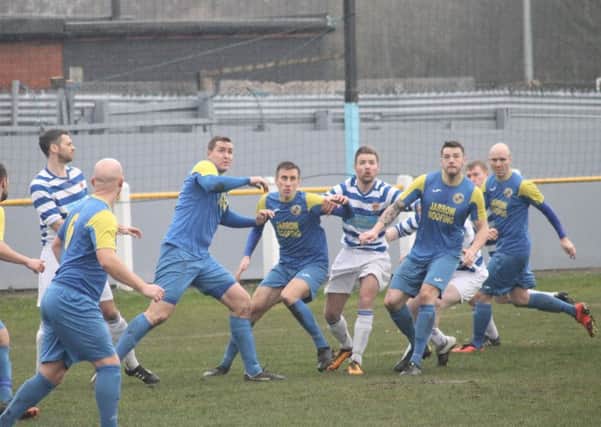 Jarrow Roofing in action against relegation candidates Chester-le-Street Town at the Boldon CA Sports Ground on Saturday.
