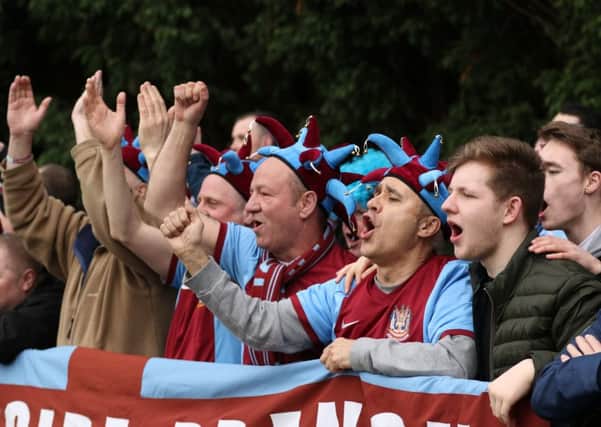 South Shields fans show their support for their team in the first leg of the semi-final.