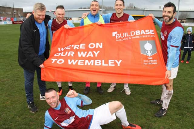 Jon Shaw, middle, celebrates Shields reaching Wembley