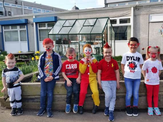 Laygate Primary School pupils celebrate Red Nose Day.