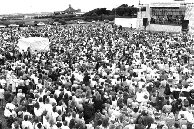 A huge audience greeted The Drifters when they came on stage for their concert in Bents Park in 1989.