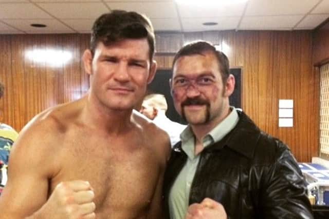 Lee Shone, right, with UFC champ and co-star Michael Bisping.