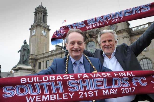 Mayor of South Tyneside Coun Alan Smith with South Shields Football Club owner Geoff Thompson.