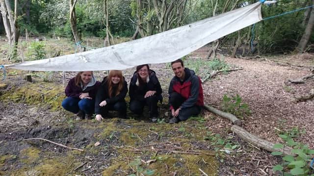 Carly Oliver, Katy Welsh, Zoe Cooper, Tom Mower attending the Forest School Leadership programme at West Boldon Lodge.