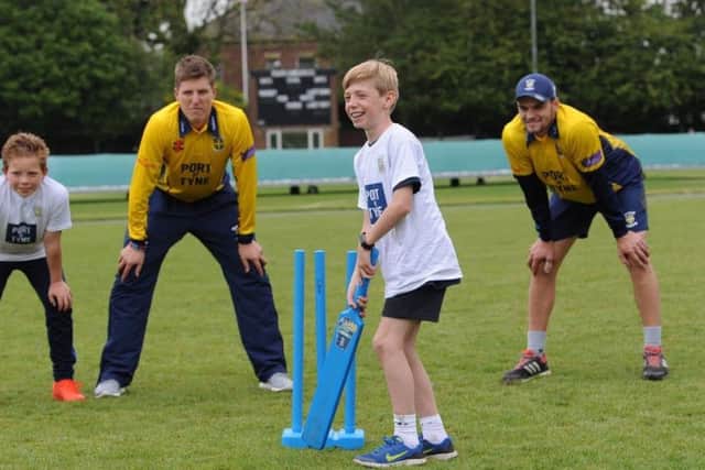 Durham Cricketers Brydon Carse and Jack Burnham join in the fun.