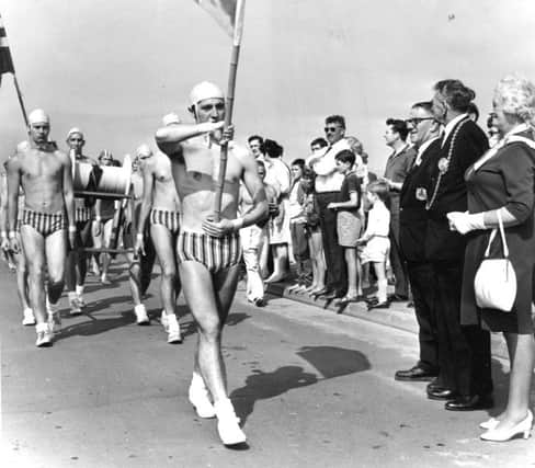 Life-savers at the start of a national lifeguard championship in South Shields in August 1970.