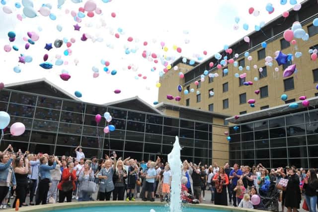 Balloon release at Hilton Newcastle in memory of Liam Curry and Chloe Rutherford.