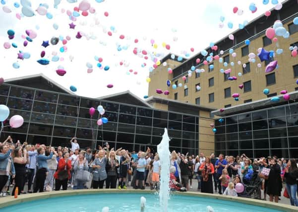 Balloon release at Hilton Newcastle in memory of Liam Curry and Chloe Rutherford.