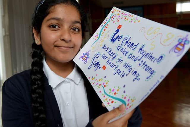 Laygate Community School pupil Hanima Ahmed (9) with her art work
