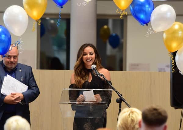Jade Thirwall of Little Mix speaking at the Cancer Connections 10th anniversary celebrations at The Word, South Shields.