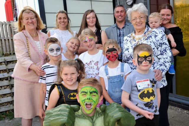 The Mayor Coun Olive Punchion and Mayoress Mrs Mary French meet young Super Heros at the Horsley Hill and Harton Funday.