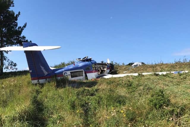 Picture issued by the Air Accidents Investigation Branch of the scene of a light aircraft crash in Norfolk, as the pilot and passenger who died have been named as pilot Nigel Dodds and his passenger Val Barnes.
This handout photo may only be used in for editorial reporting purposes for the contemporaneous illustration of events, things or the people in the image or facts mentioned in the caption. Reuse of the picture may require further permission from the copyright holder.