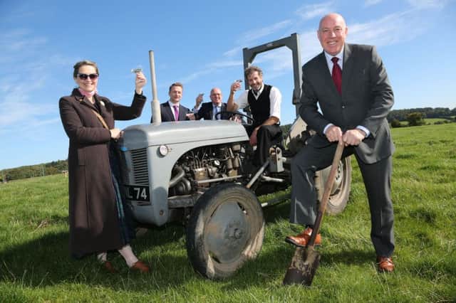Marking the start of the new Â£18million Remaking Beamish project. Pictured from the left are: Beamish deputy director Rhiannon Hiles, Karl  Brennan and Kevin Byrne from Seymour Civil Engineering, Beamish director Richard Evans and Ivor Crowther from the Heritage Lottery Fund. Picture: TOM BANKS