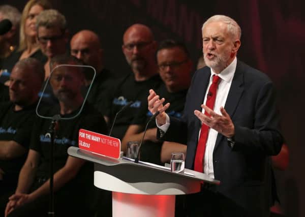 Labour leader Jeremy Corbyn delivers his speech at the Labour Party annual conference at the Brighton Centre, Brighton. Credit Gareth Fuller/PA Wire
