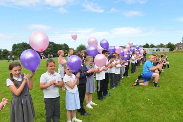 West Boldon Primary School Julie Parkin memorial balloon release.