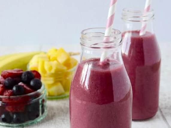 This berry and mango smoothie is a good healthy option.