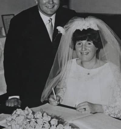 Joan and Derek Johnson on heir wedding day