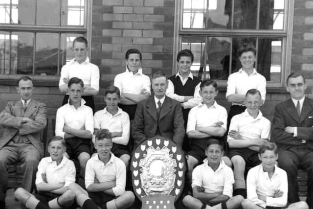 South Shields school boys with the England School Football Trophy 1937.