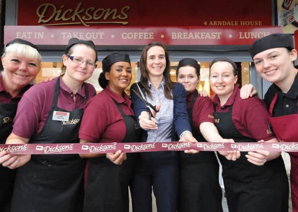 Dicksons Concord staff members celebrating the opening with Elena Dickson (centre), marketing director of Dicksons.