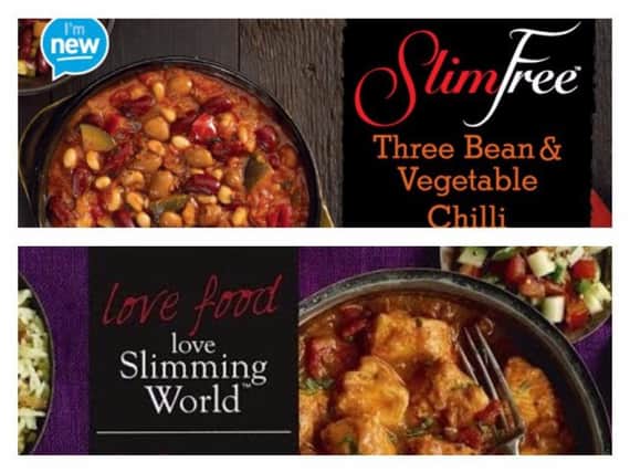 The Aldi meal, top, and the Slimming World meal.