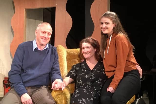 The cast of new show 'All Together Like the Folks of Shields' by The Westovians Theatre Society.
 Viv Wiggins, Katie Stubbs and John Errington.