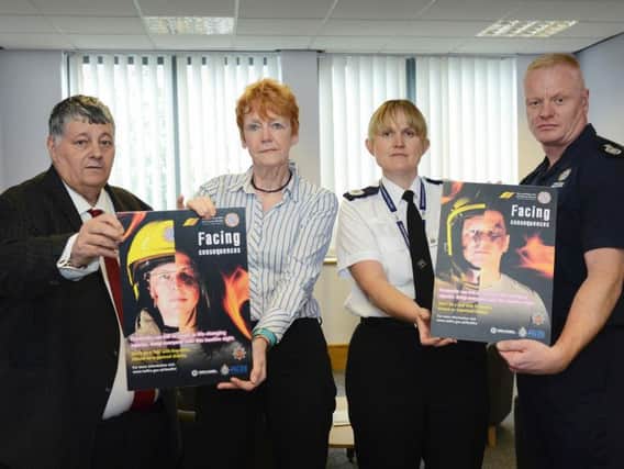TWFRS Chairman, Thomas Wright; Dame Vera Baird QC, Northumbria Police and Crime Commissioner; Northumbria Police, ACC Rachel Bacon and TWFRS Chief Fire Officer, Chris Lowther.