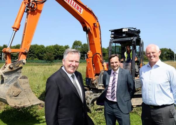 Coun Iain Malcolm, Gavin Cordwell-Smith of Hellens Group and David Land of the North East LEP at Monkton Business Park.