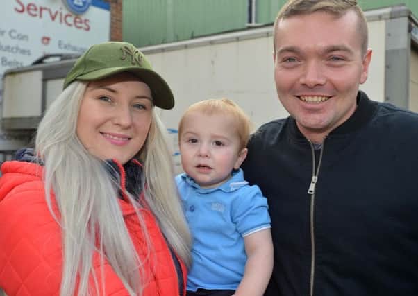 Fund handover to help baby Joseph Lovely. Mother Rachel Lovely and Elliott Lamb