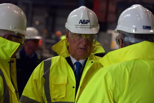 Defence Secretary Sir Michael Fallon on visit to A&P Tyne