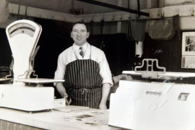 D Day Veteran, Norman Robinson. Norman working at Atkinson Butchers, Jarrow