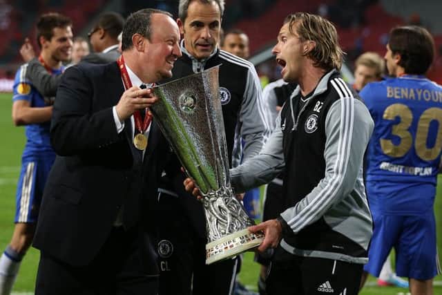 Rafa Benitez and Bolo Zenden with the Europa League trophy