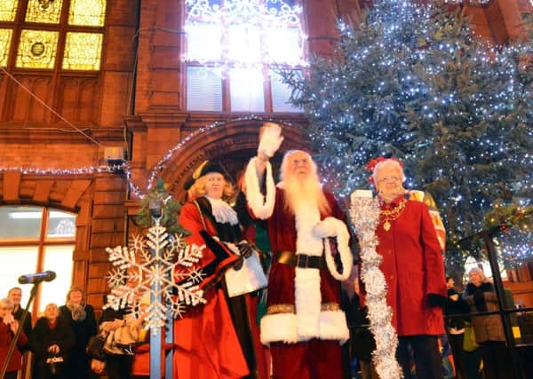 Jarrow Christmas lights switch on. Mayor Olive Punchion, consort Mary French and Santa