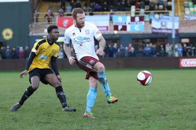Matty Pattison on the ball for South Shields against Prescot Cables. Picture by Peter Talbot.