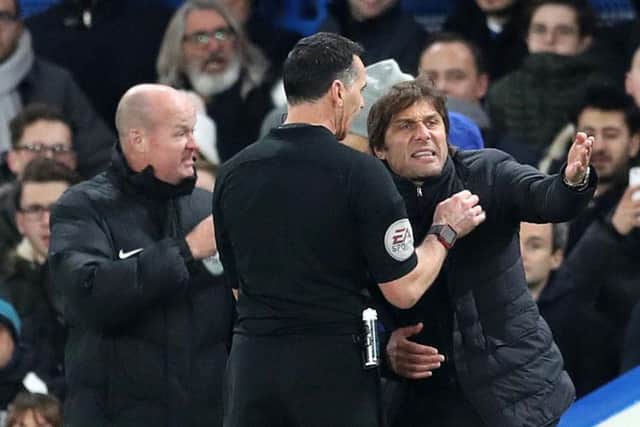 Antonio Conte is sent to the stands by referee Neil Swarbrick