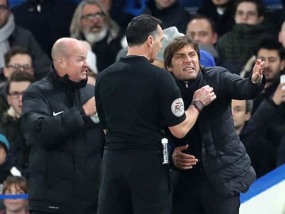 Antonio Conte is sent to the stands by referee Neil Swarbrick