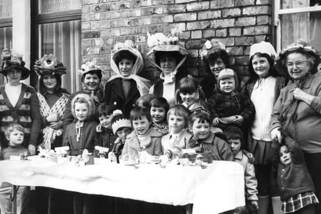Mothers and children enjoying themselves in Mozart Street in April 1975.
