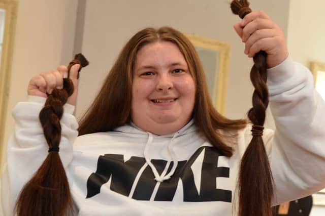 Kaley Newsome shows off her new look after her haircut for the Little Princess Trust.
