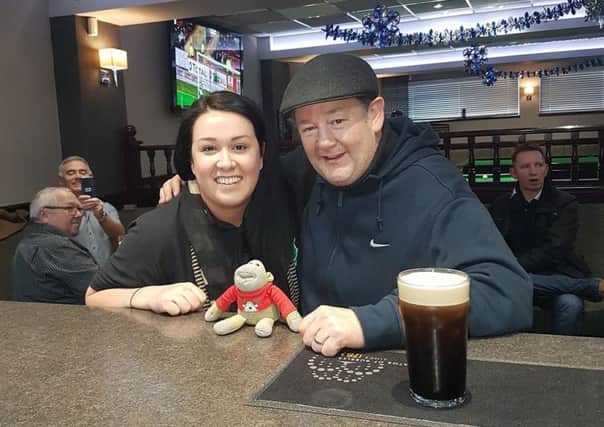 Johnny Vegas poses with Amy Hallett in the Iona Club.