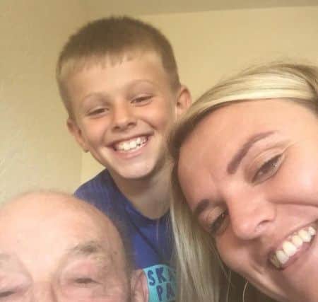 Ashley Tomlin with her grandad James and son Jak. All have died within the last month.