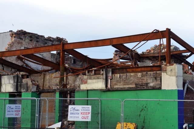The remains of the former bingo hall and auction rooms in December 2017.