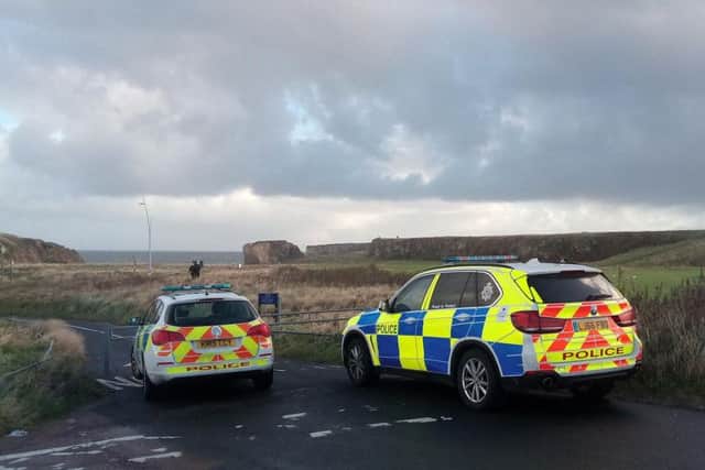 Police at Marsden in South Shields as part of a cliff rescue operation.