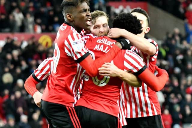 Sunderland celebrate Josh Maja's winner against Fulham. Picture by Frank Reid