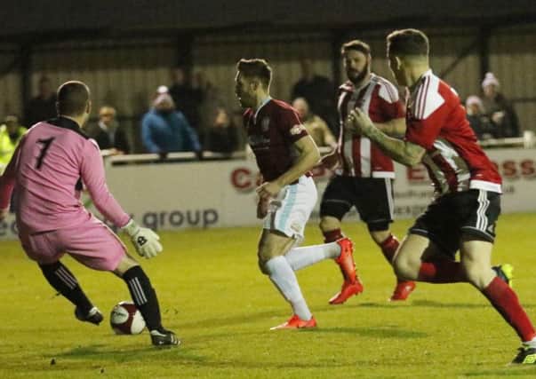 Andrew Stephenson rounds keeper Neal Bussey to score Shields' first goal last night. Picture by Peter Talbot