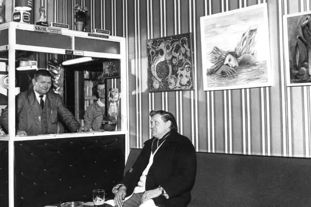 The lounge of the Alberta Social Club, in which an exhibition of their work is being shown by members of Jarrow Art Club in March 1969.