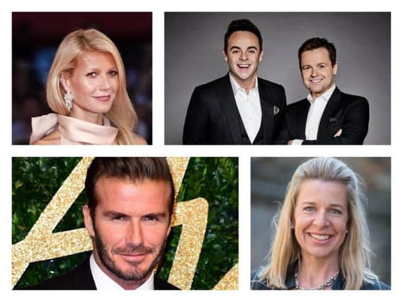 From top left, Gwyneth Paltrow, Ant and Dec, Katie Hopkins and David Beckham all feature on the list of celebs people would most and least like to spend Christmas lunch with - but who's on which list?