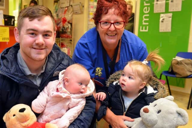 Shields Gazette Toy Appeal at South Tyneside Childrens A and E Department.
James Coulson with baby Layla Coulson, 3 months, Amelia Goldburn, 19 months and staff nurse Sandra Bryant