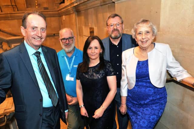 Former Mayor Coun Alan Smith and Mayoress Coun Moira Smith with charity representatives, Young Carer's Karen Ahmed, Diabetes UK's Dave Mason and Citizen Advice's Keith Palmer.