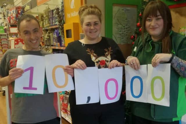 Staff at Pets at Home South Shields when they reached the 10,000 meals mark.
